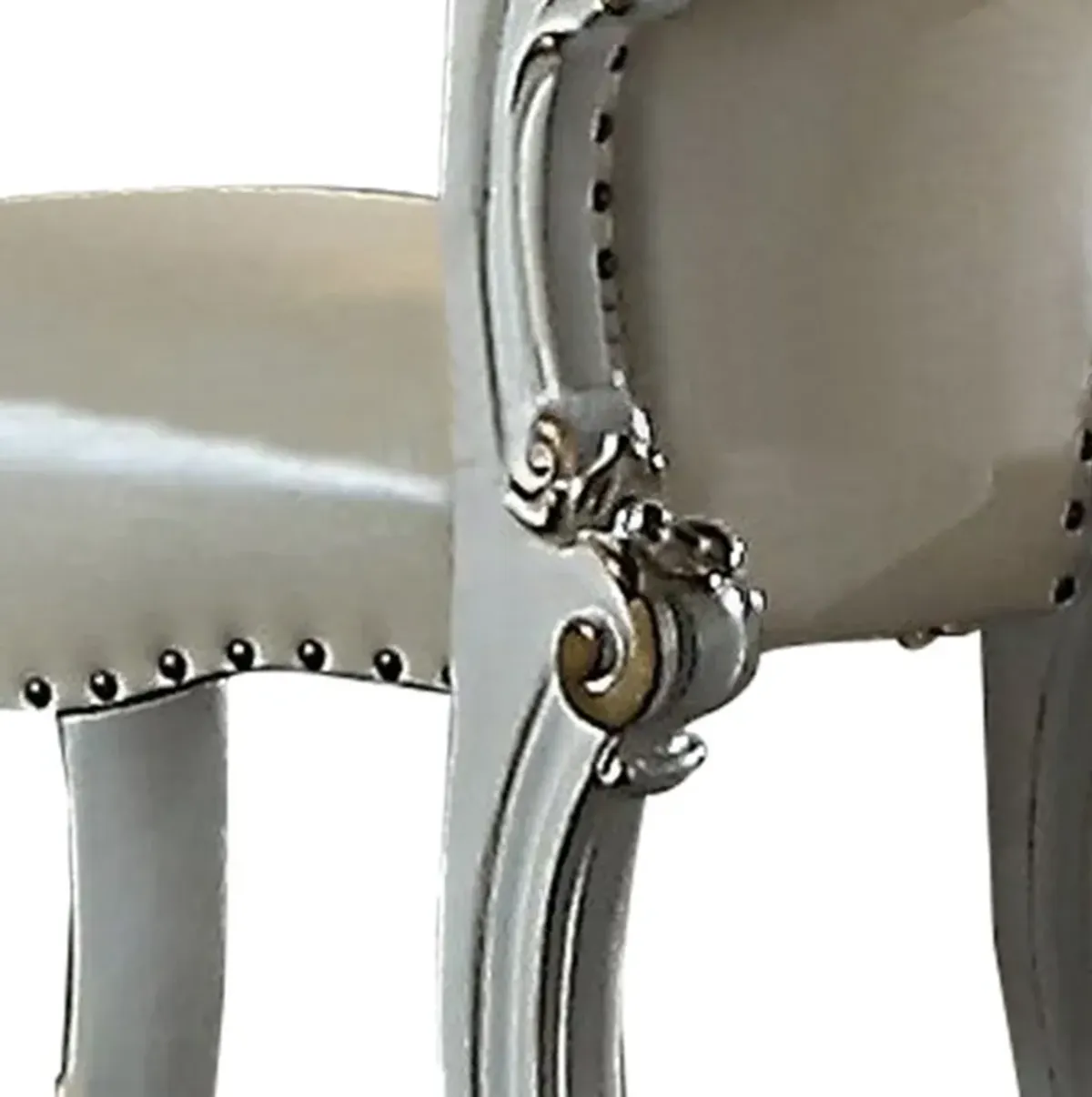 Jess 25 Inch Vanity Chair, Vegan Faux Leather, Rolled Back, Queen Anne Legs - Benzara