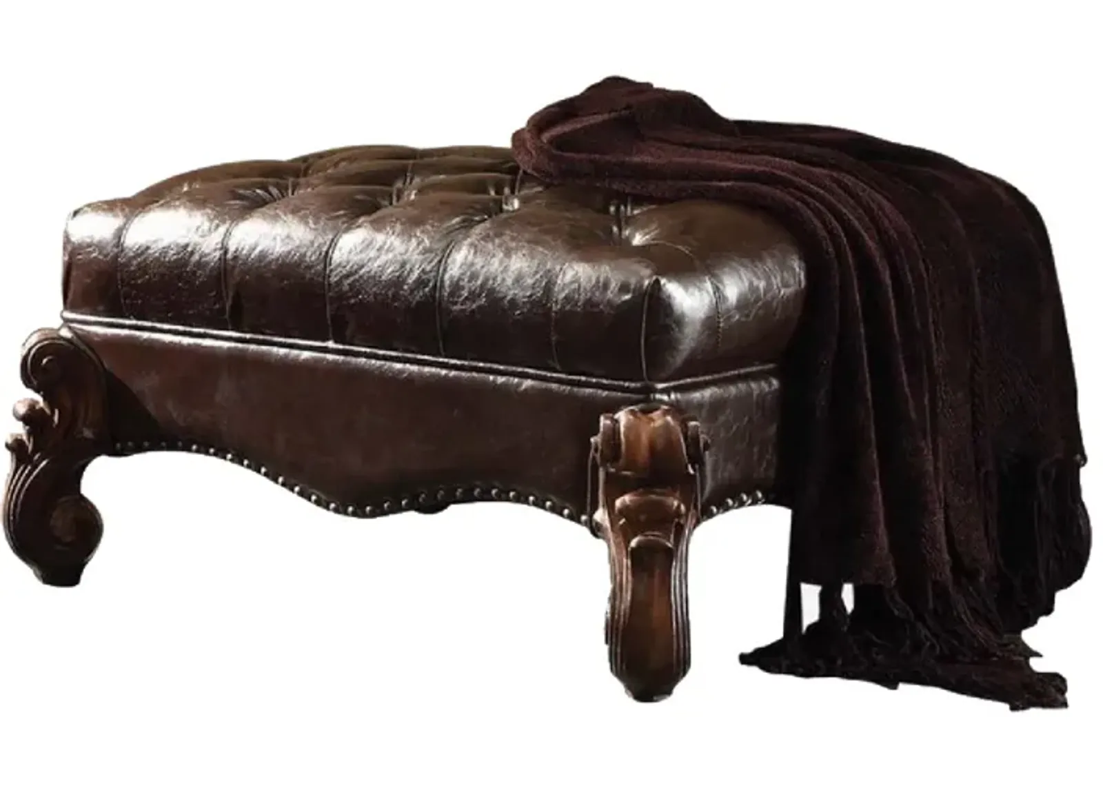 Majestic Ottoman, 2 Tone Dark Brown & Cherry Oak-Benzara