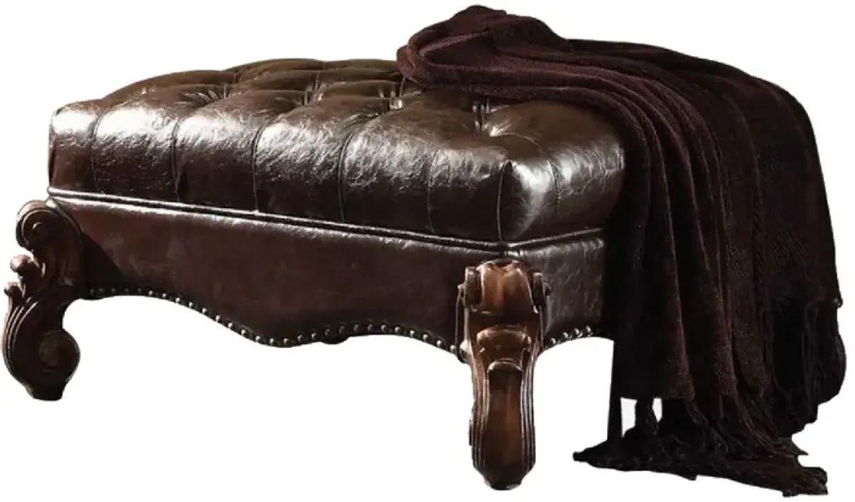 Majestic Ottoman, 2 Tone Dark Brown & Cherry Oak-Benzara