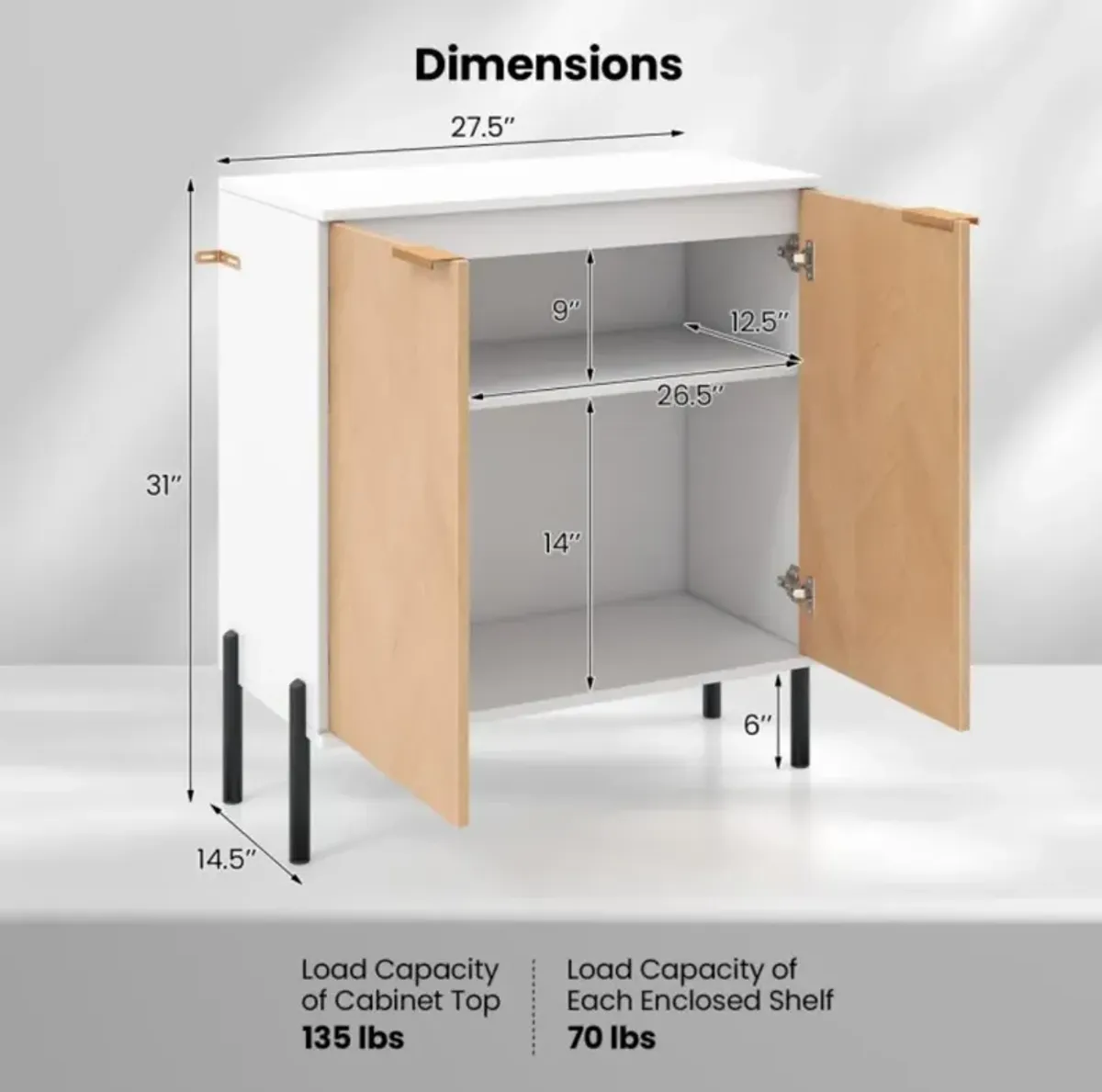 Hivvago 2-Door Buffet Cabinet Sideboard with Shelf and Metal Legs