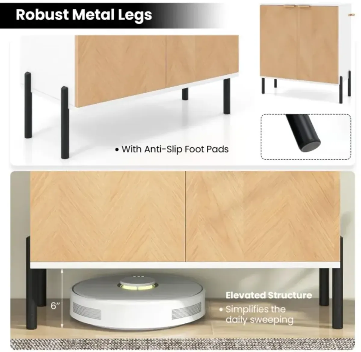 Hivvago 2-Door Buffet Cabinet Sideboard with Shelf and Metal Legs