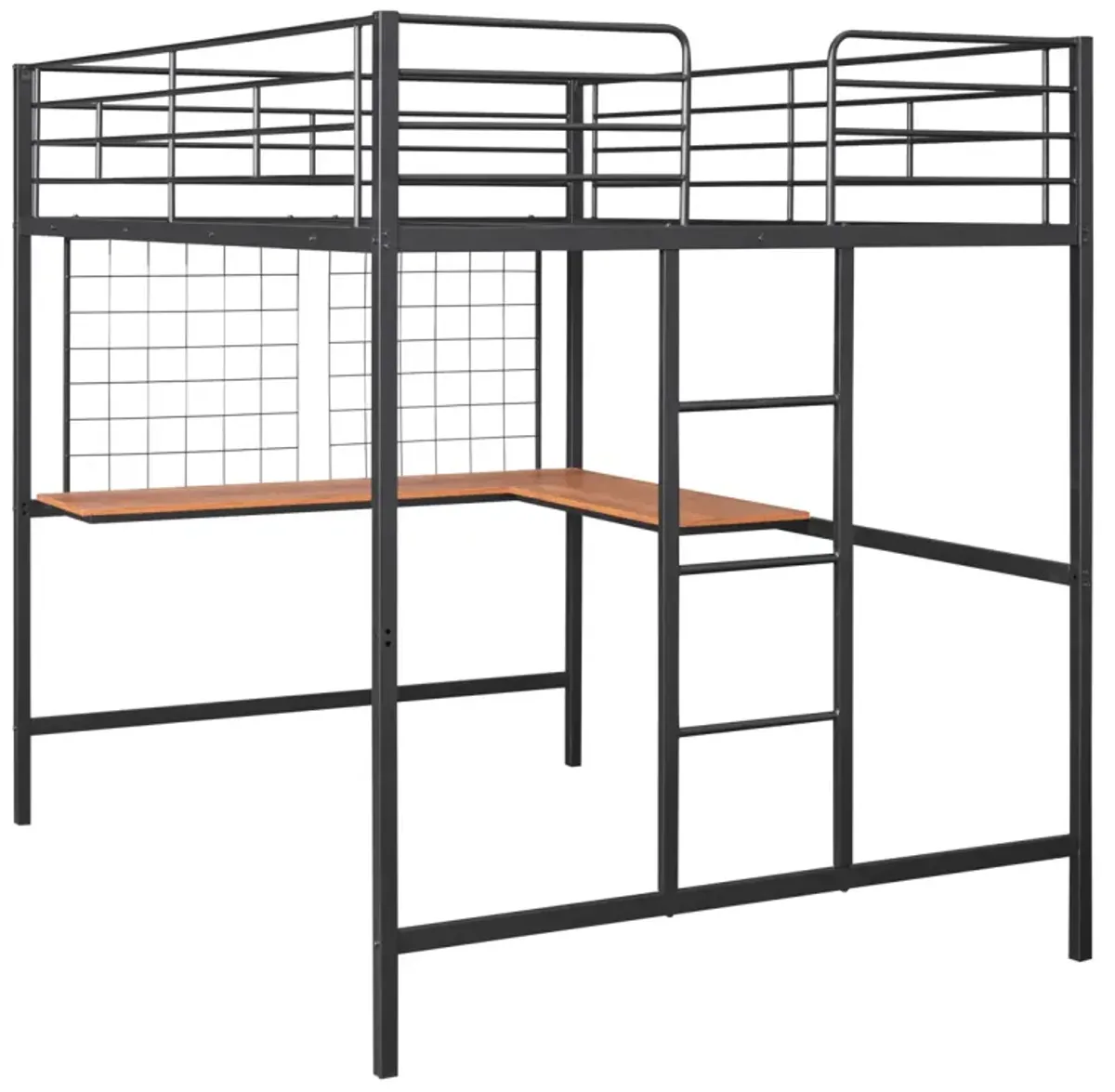 Full Metal Loft Bed With Desk And Metal Grid