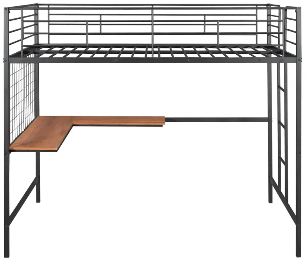 Full Metal Loft Bed With Desk And Metal Grid