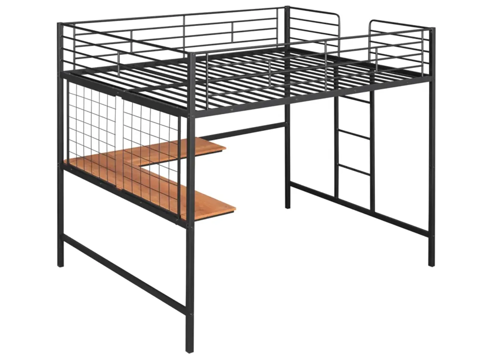 Full Metal Loft Bed With Desk And Metal Grid