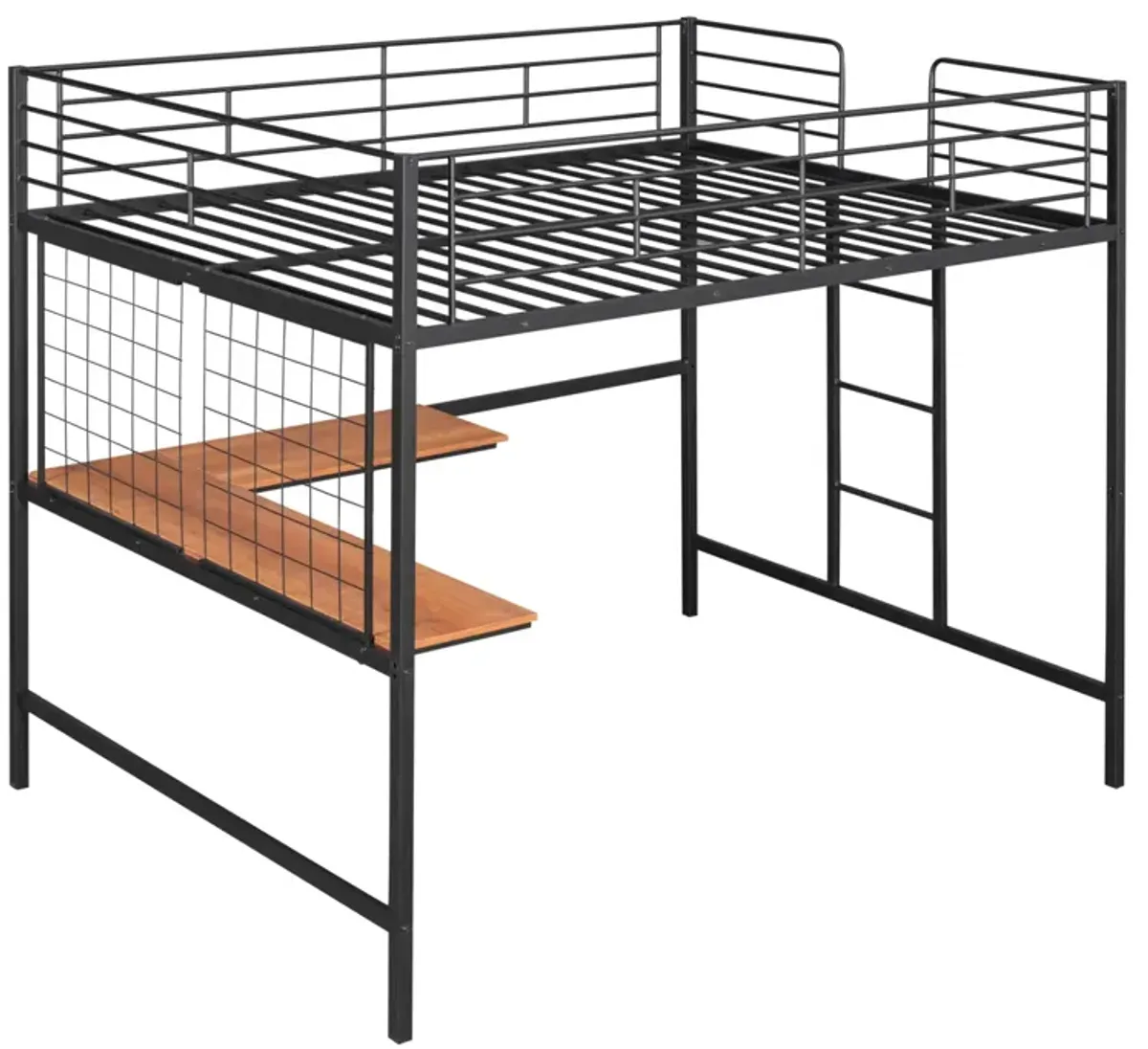 Full Metal Loft Bed With Desk And Metal Grid