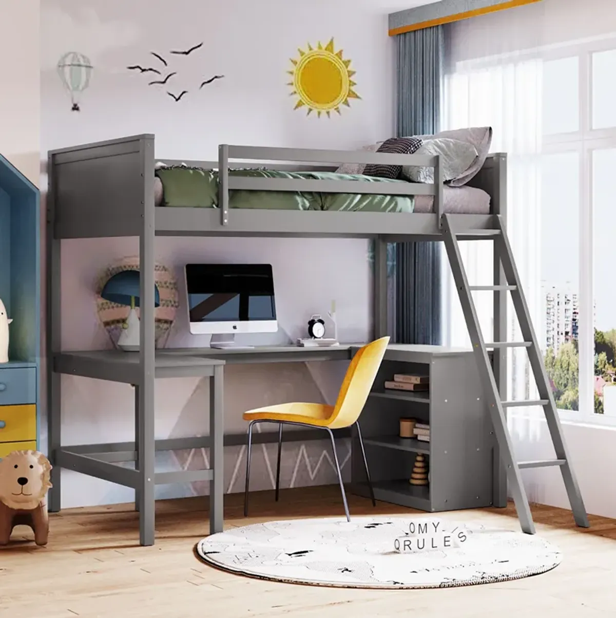 Merax Loft Bed with Shelves and Desk