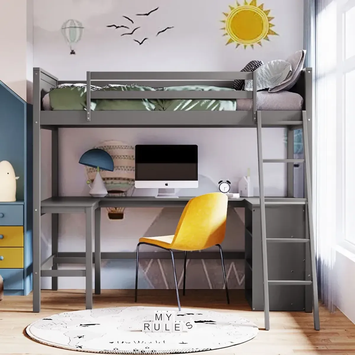 Merax Loft Bed with Shelves and Desk