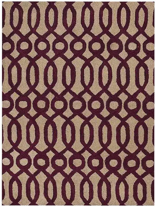 RUGSOTIC CARPETS HAND TUFTED WOOL ECO-FRIENDLY AREA RUGS  - 4'x6', Rectangle Shape, Cream & Purple, Contemporary Modern Design, High Pile Handmade Area Rugs for Living Room, Bed Room (K00734)