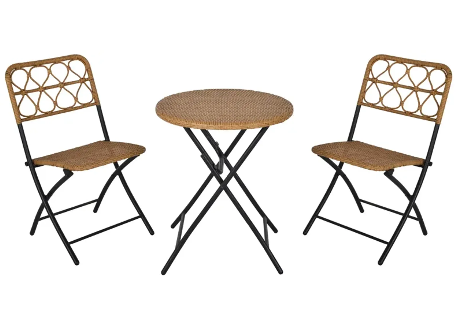 Natural Outdoor Bistro: 3PC Rattan Wicker Folding Table and Chairs