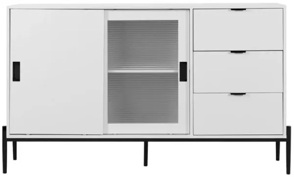 Modern Featured Storage Cabinet Sideboard with Glass Sliding Door and 3 Drawers, Entryway Console Table Kitchen Buffet Cabinet for Corridors Entrances Kitchen Study White