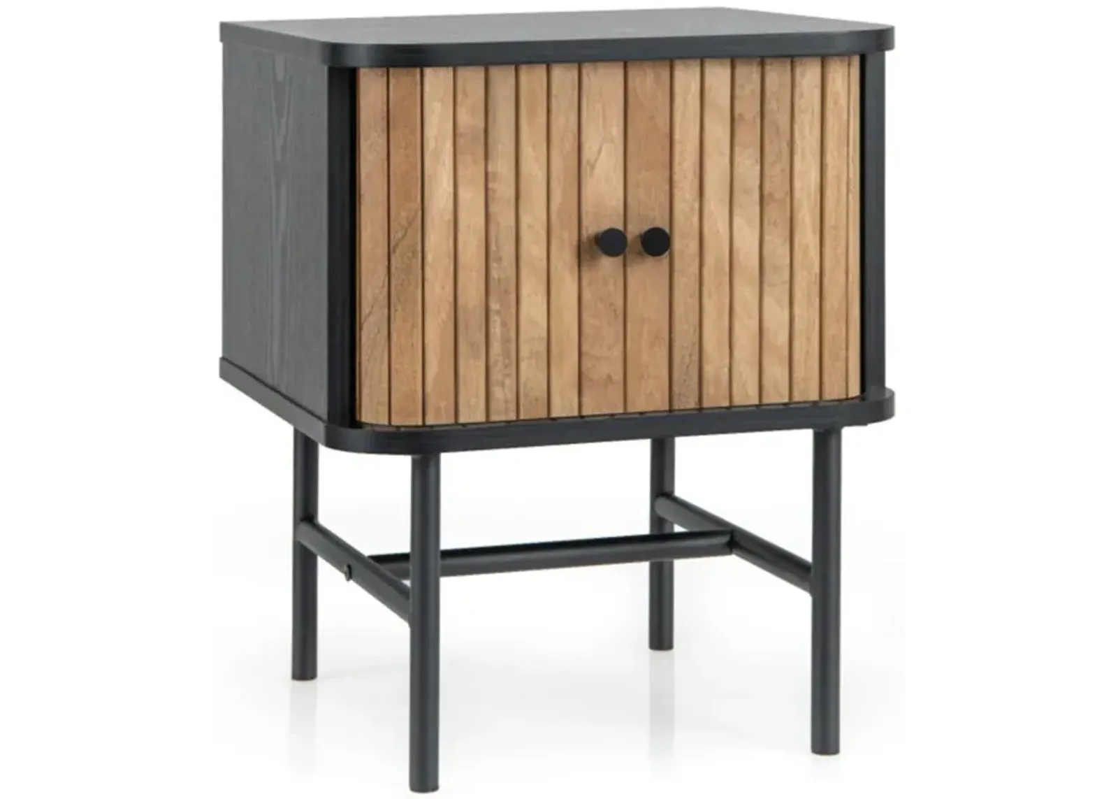 Hivvago Mid-century Modern Nightstand with Sliding Doors and Storage Cabinet