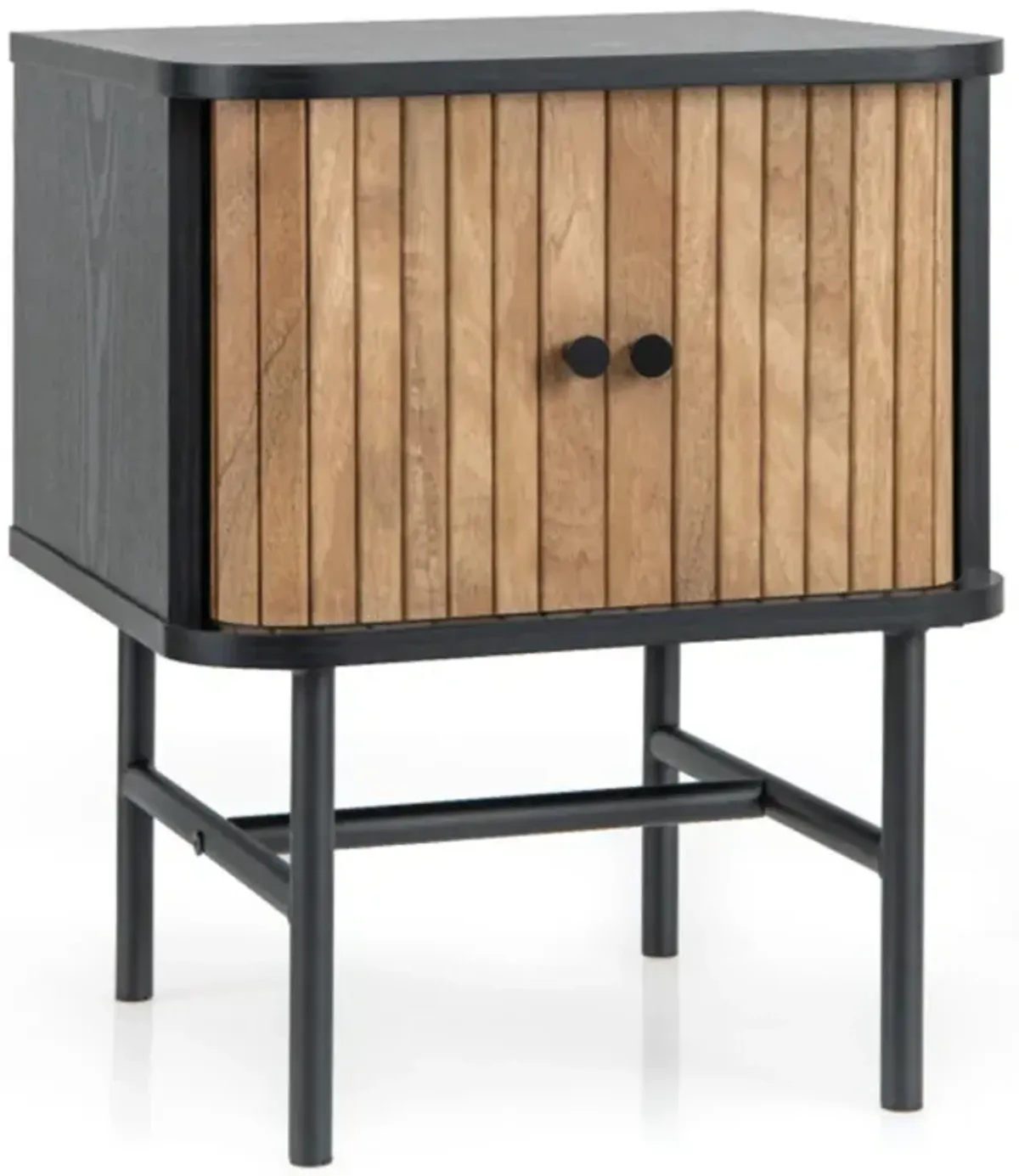 Hivvago Mid-century Modern Nightstand with Sliding Doors and Storage Cabinet