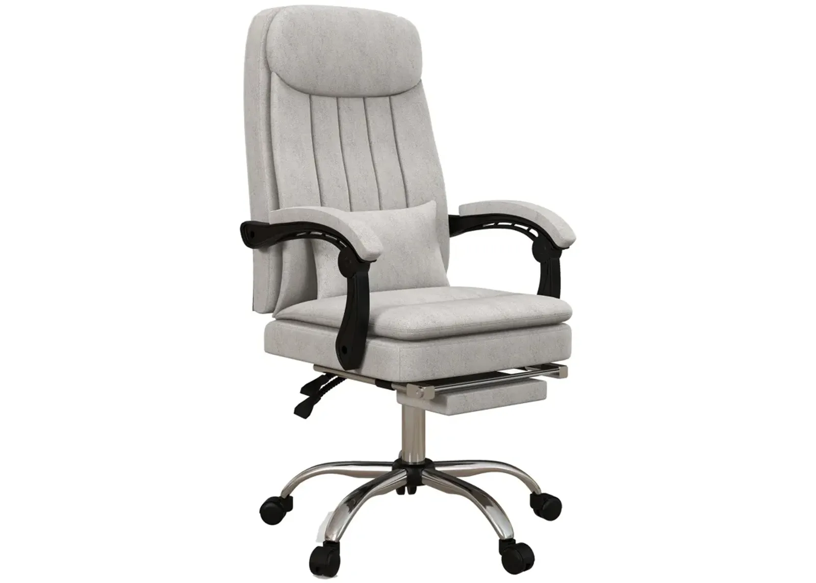 Light Gray Massage Office Chair: Microfiber, Reclining, Footrest