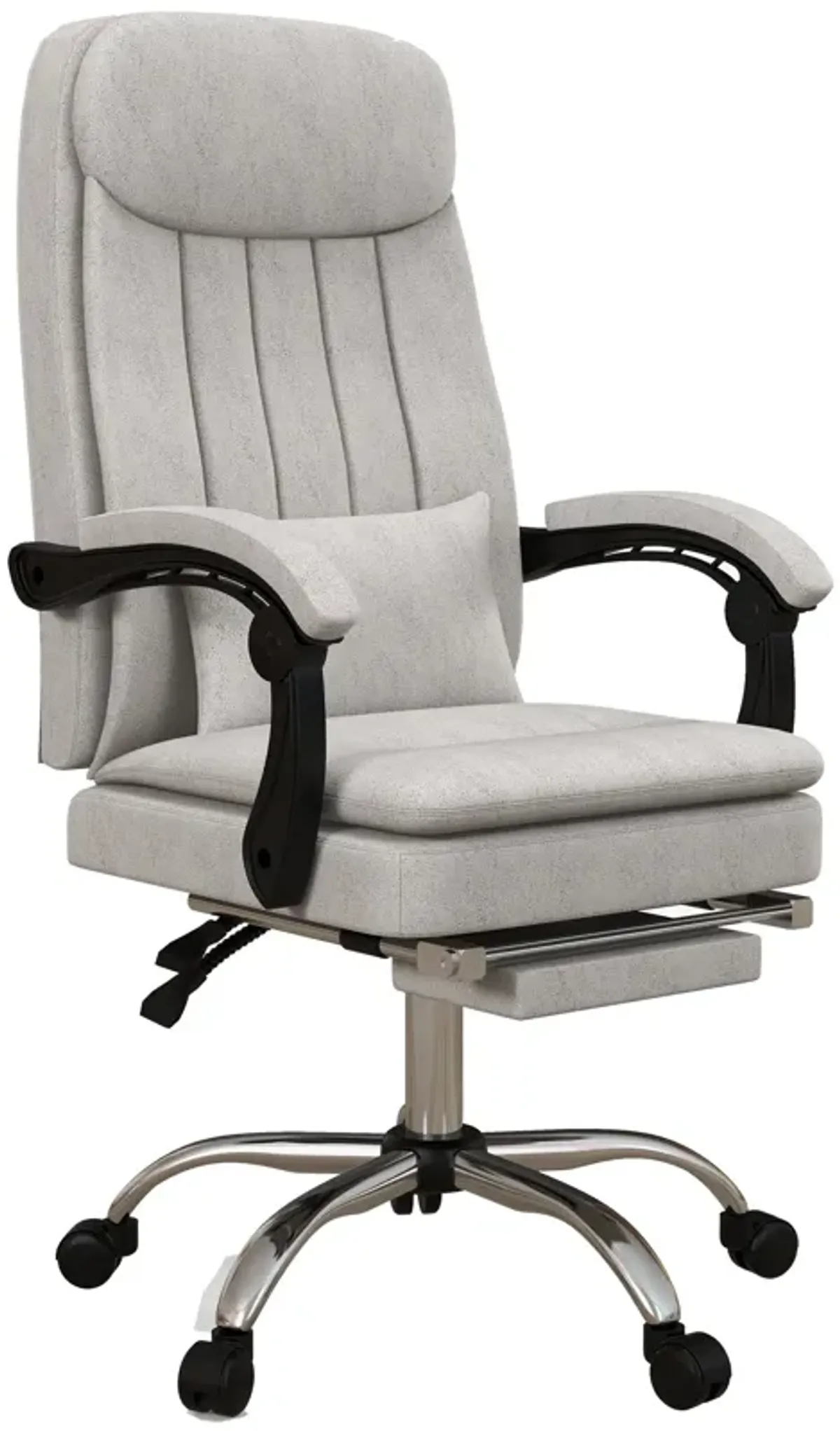 Light Gray Massage Office Chair: Microfiber, Reclining, Footrest