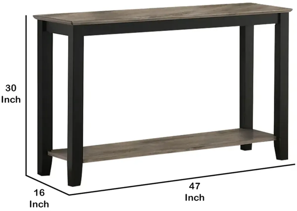 Wooden Console Table with One Open Shelf, Black and Gray-Benzara