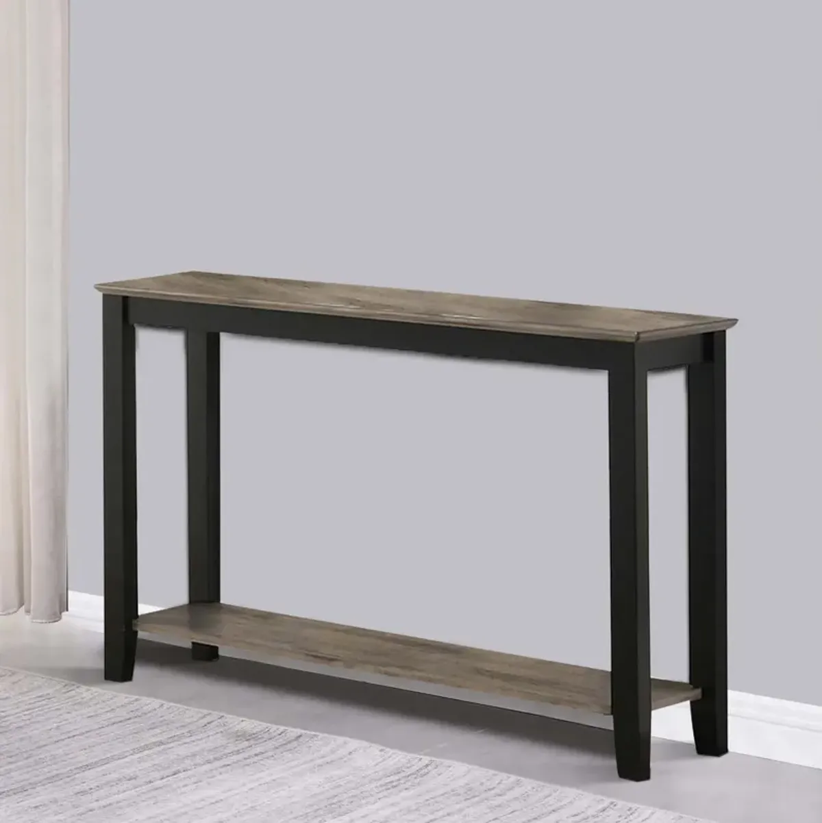 Wooden Console Table with One Open Shelf, Black and Gray-Benzara