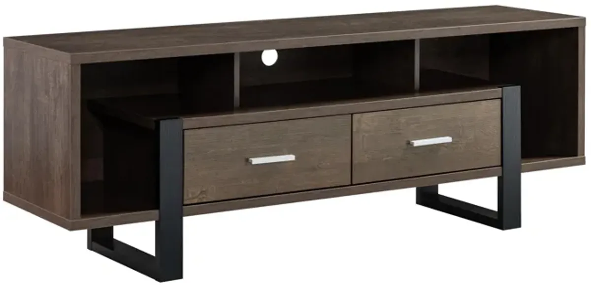 Walnut Oak & Black TV Stand with 2 Drawers and 5 Shelves