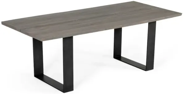 87 Inch Dining Table, Rectangular Top, Open Metal Panel, Gray Oak, Black - Benzara