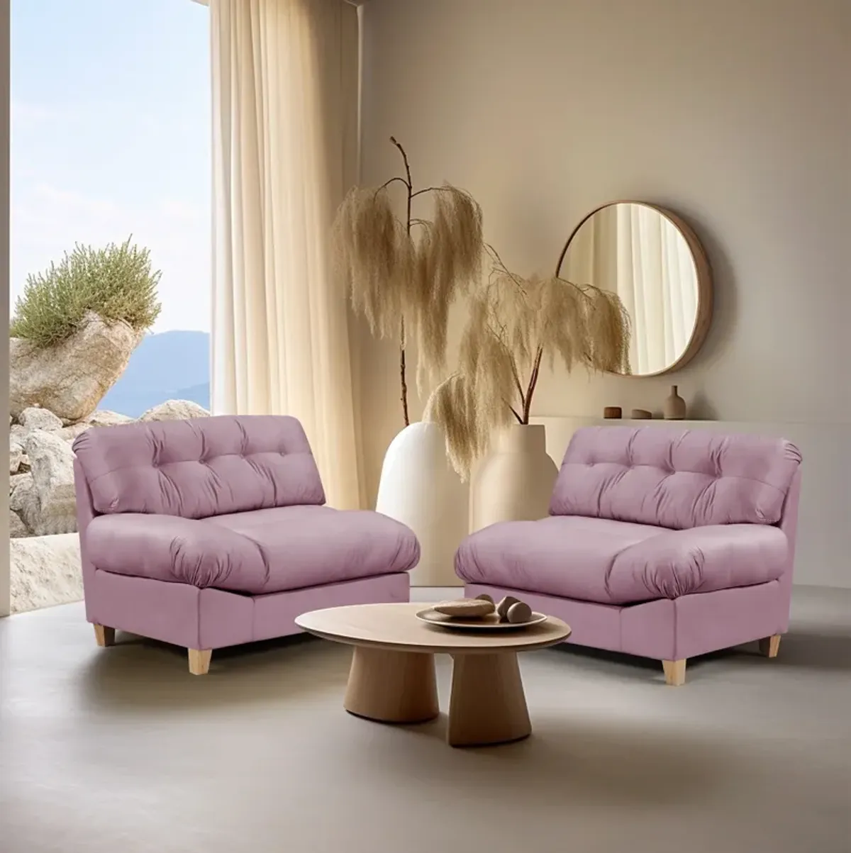 90.5 "Cloud separation sofa, Love Seat sofa sofa, with 2 pillows, frosted velvet minimalist sofa sofa, suitable for living room, apartment, bedroom, office, pink