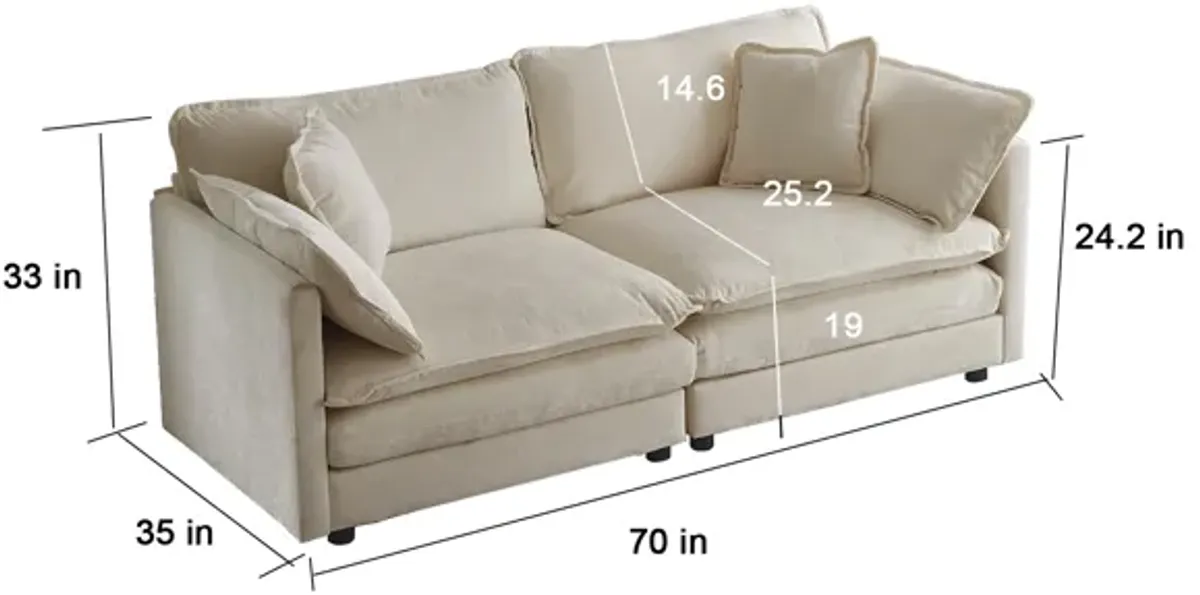 Soft Beige Loveseat Sofa with Pillows