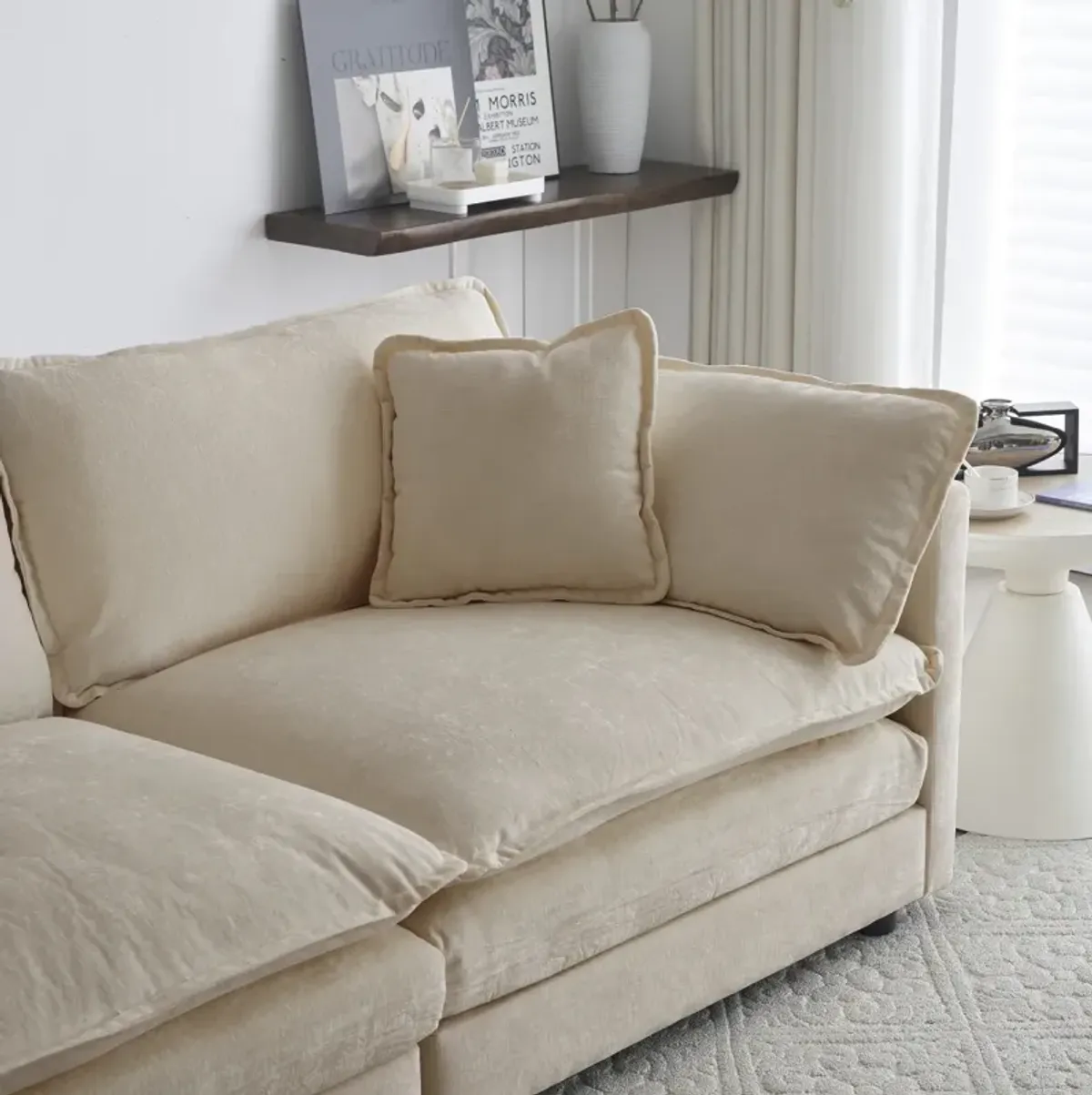 Soft Beige Loveseat Sofa with Pillows