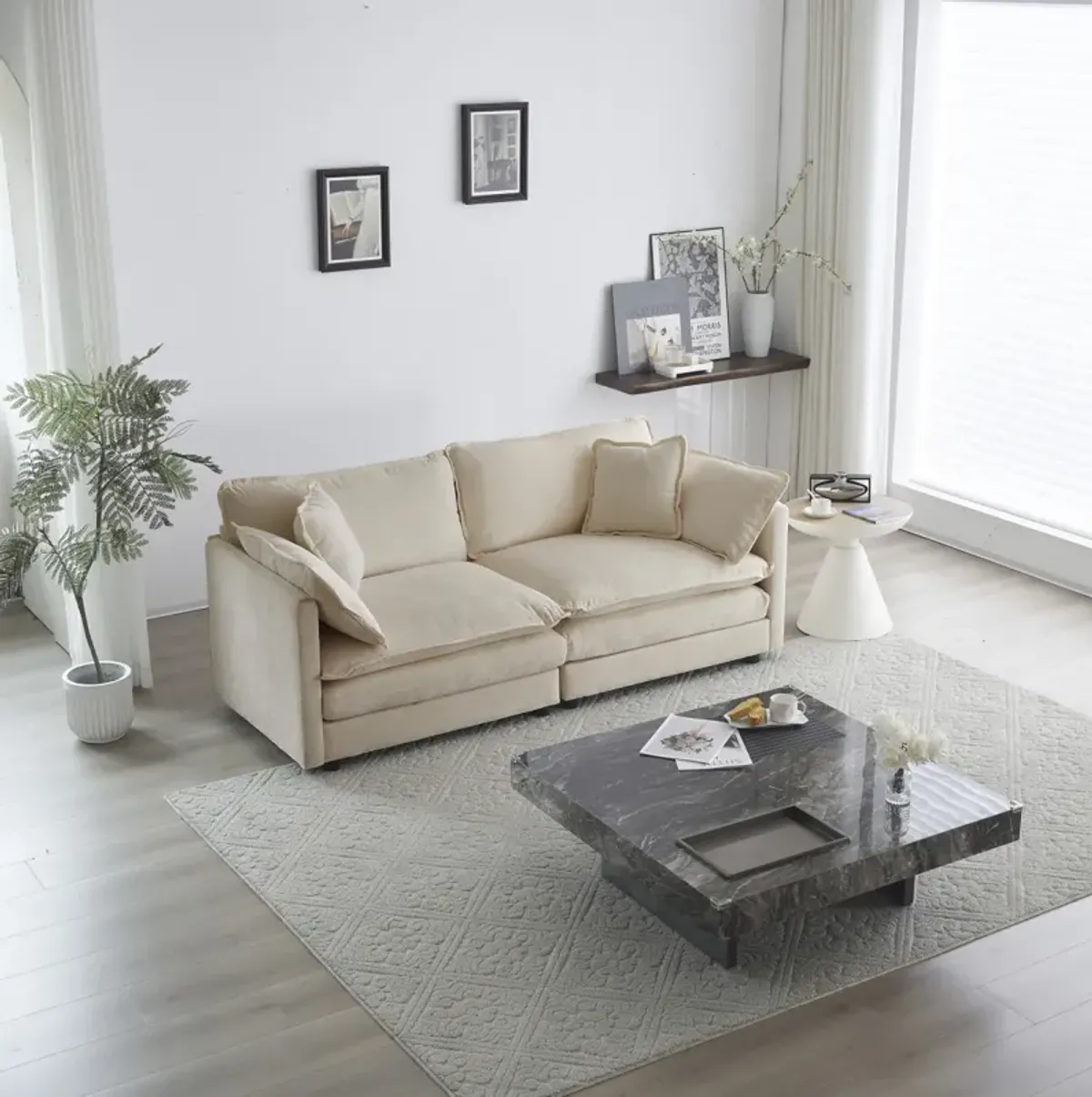 Soft Beige Loveseat Sofa with Pillows