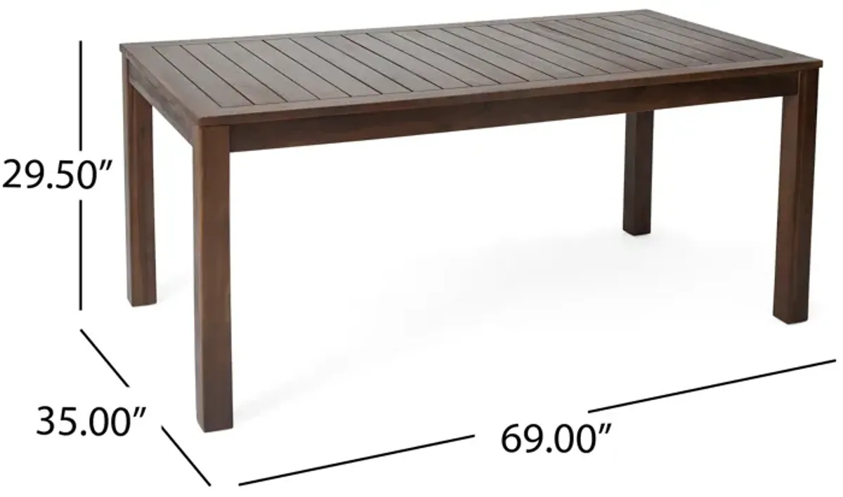 Feya Outdoor Dining Table, 69" Rectangular Top, Brown Acacia Wood - Benzara