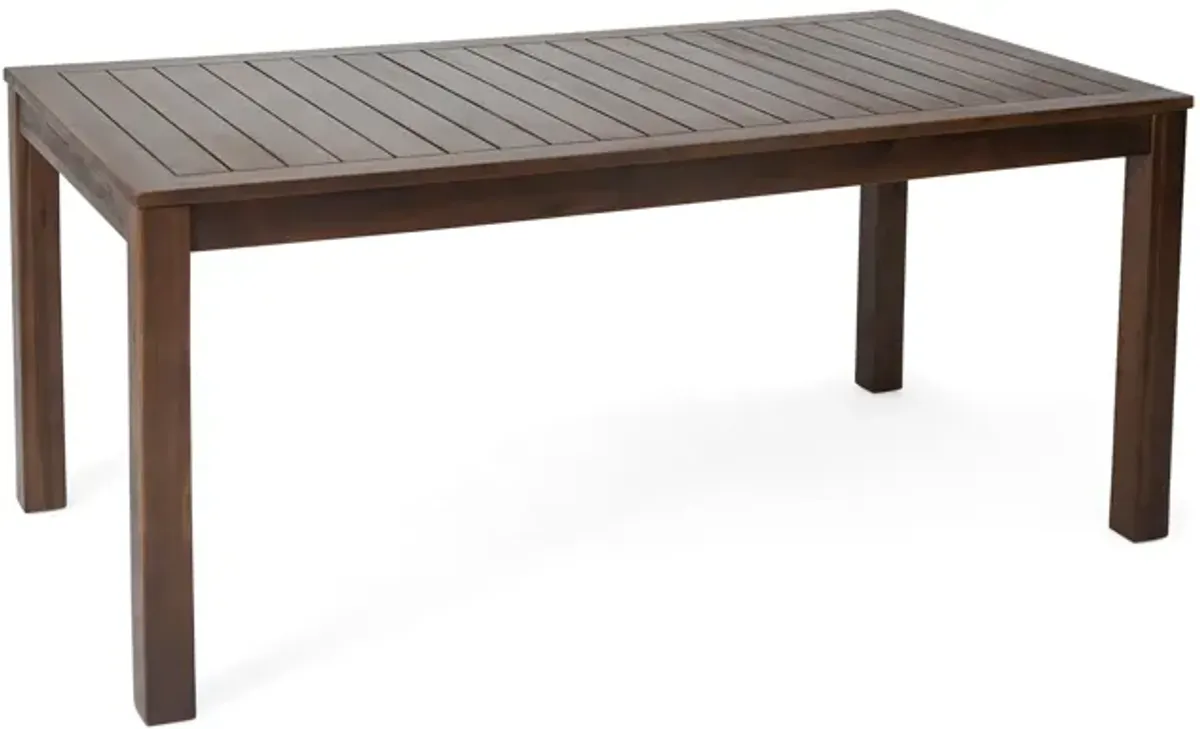 Feya Outdoor Dining Table, 69" Rectangular Top, Brown Acacia Wood - Benzara