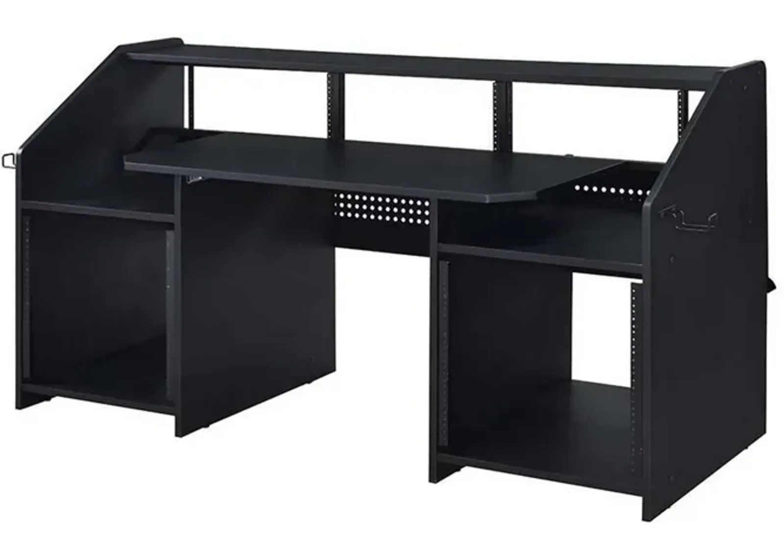 71 Inch Wood Music Studio Desk, Keyboard Tray, Monitor Top, Black-Benzara