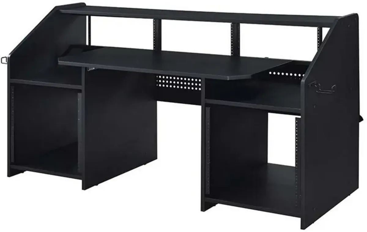 71 Inch Wood Music Studio Desk, Keyboard Tray, Monitor Top, Black-Benzara