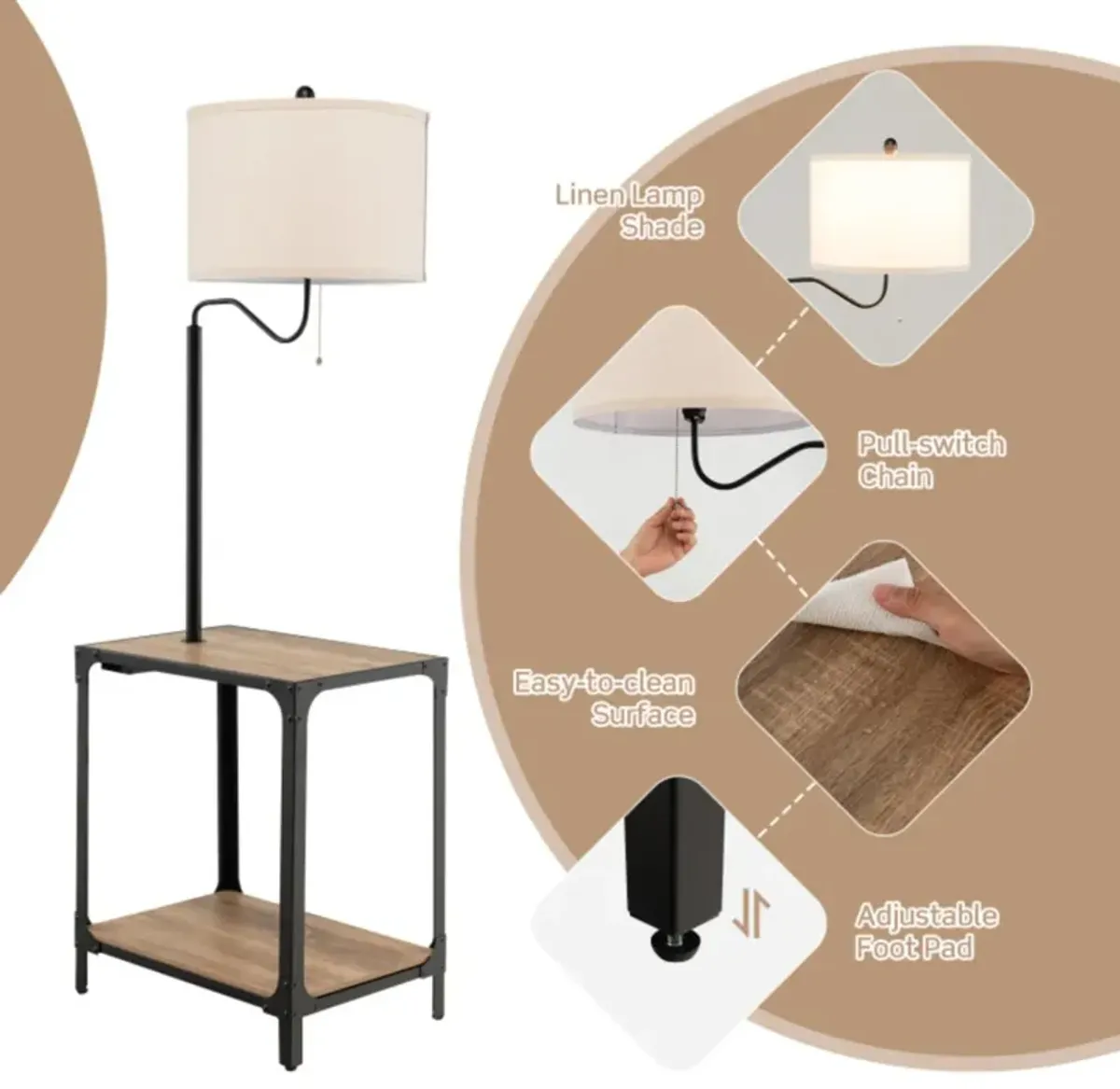 Hivvago 360Â° Rotatable Floor Lamp with End Table and USB Charging Ports