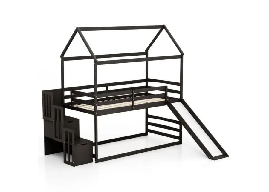 Hivvago Twin over Twin Bunk Bed with Slide and 2-Step Storage Staircase