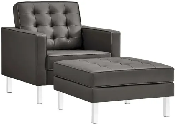 Modway Loft Tufted Vegan Leather Armchair and Ottoman Set
