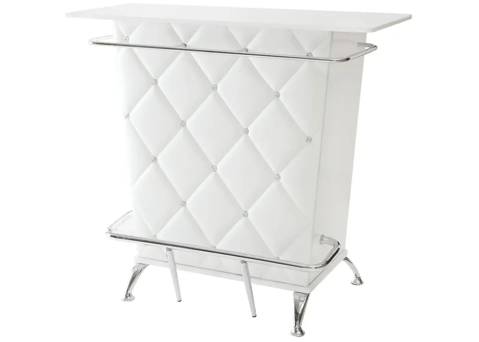 Contemporary Style Leatherette Padded Bar Table With Button Tufting, White - Benzara