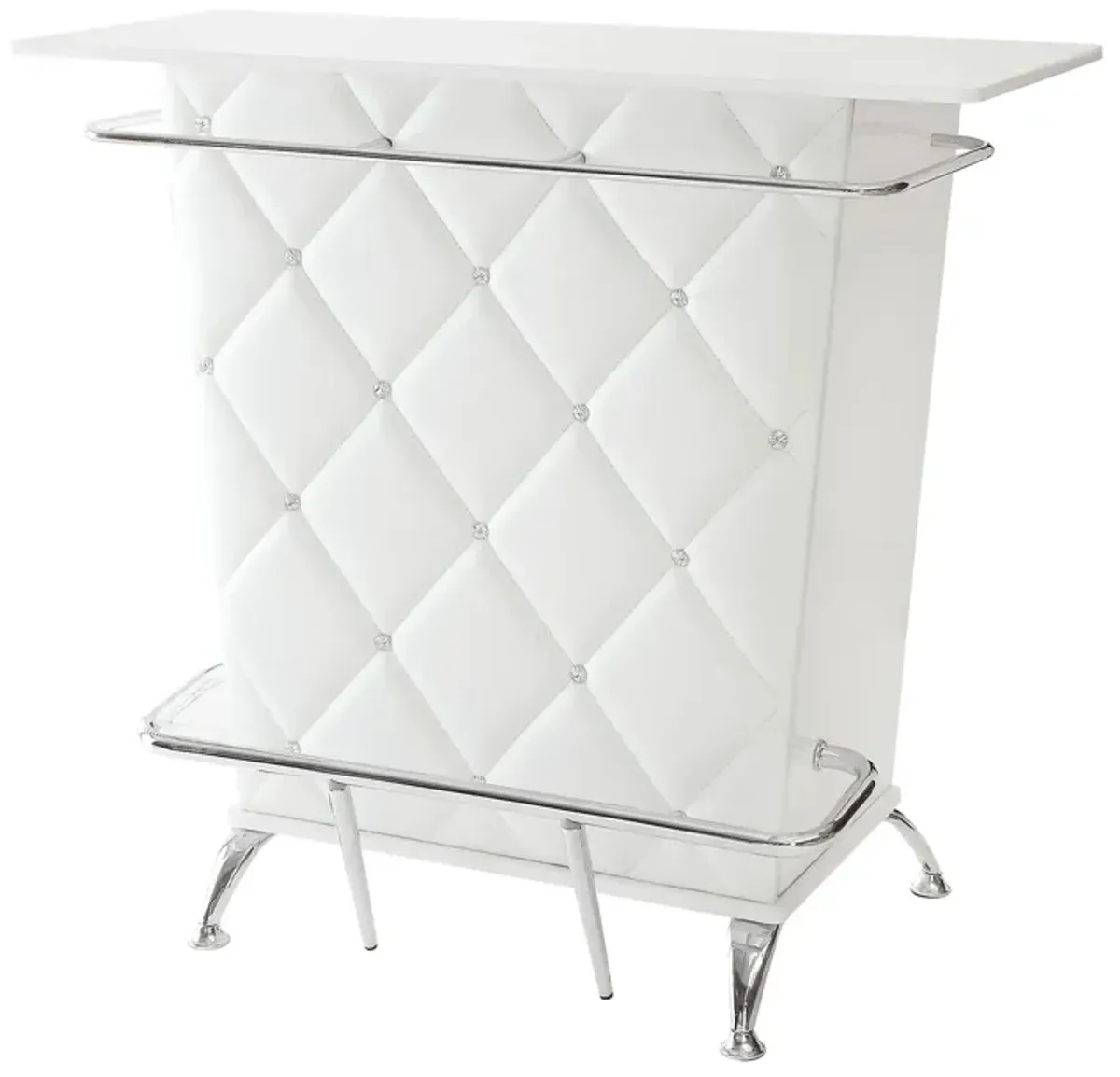 Contemporary Style Leatherette Padded Bar Table With Button Tufting, White - Benzara