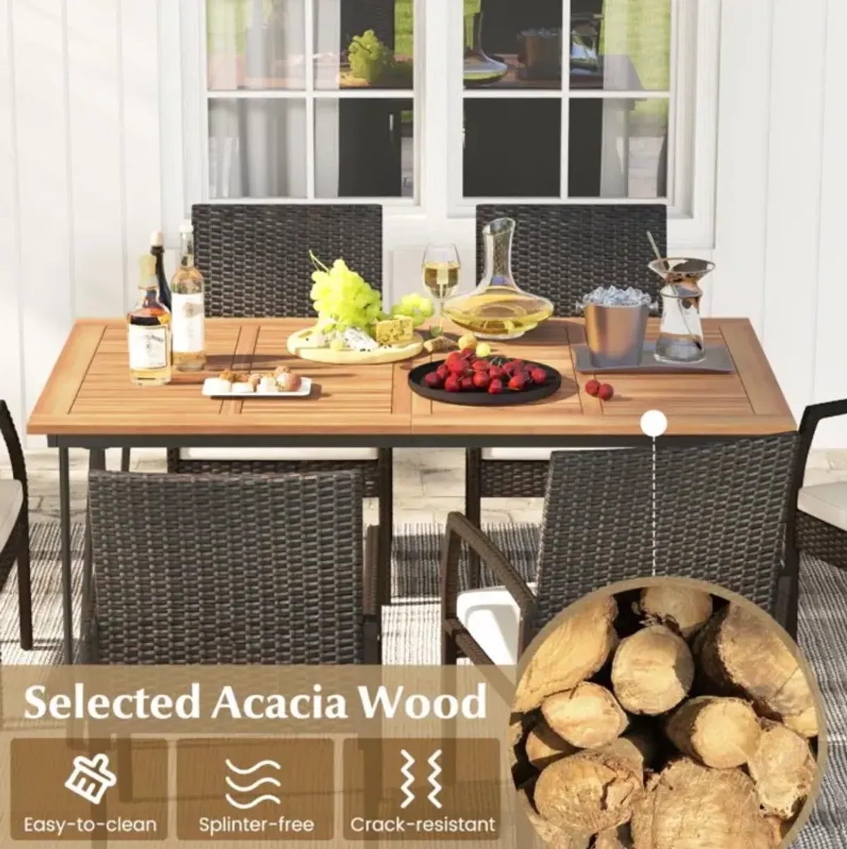 Hivvago 7 Pieces Patio Dining Set with Acacia Wood Dining Table for Porch Backyard Garden Poolside