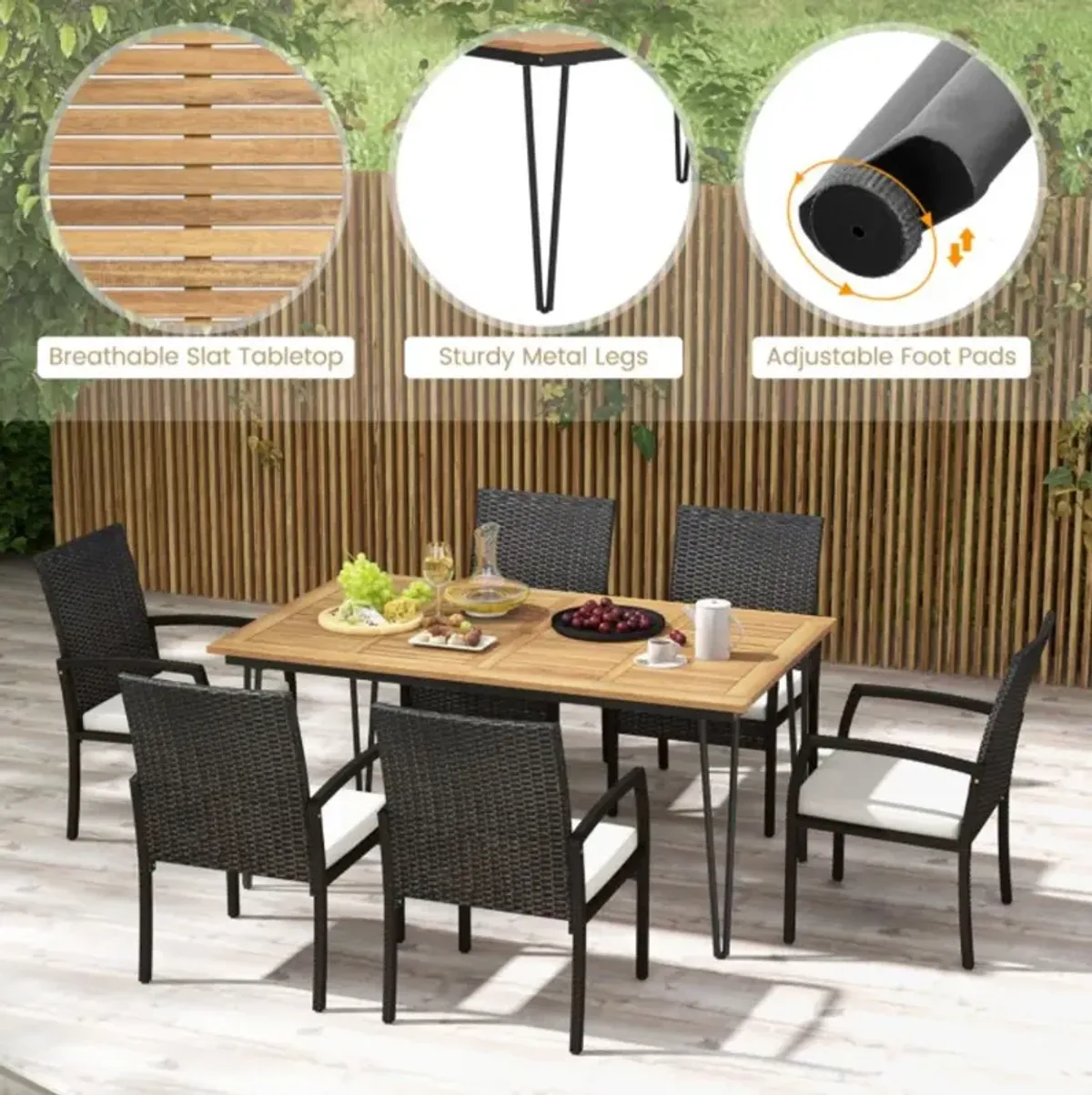 Hivvago 7 Pieces Patio Dining Set with Acacia Wood Dining Table for Porch Backyard Garden Poolside