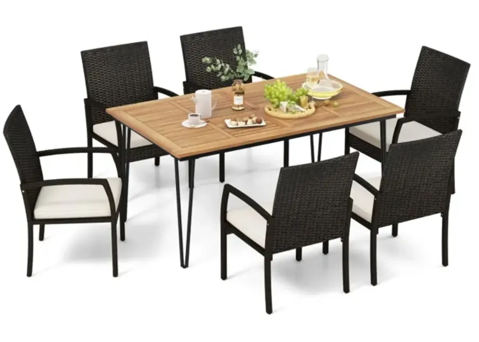 Hivvago 7 Pieces Patio Dining Set with Acacia Wood Dining Table for Porch Backyard Garden Poolside