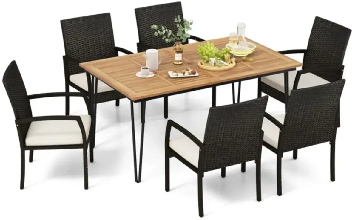 Hivvago 7 Pieces Patio Dining Set with Acacia Wood Dining Table for Porch Backyard Garden Poolside