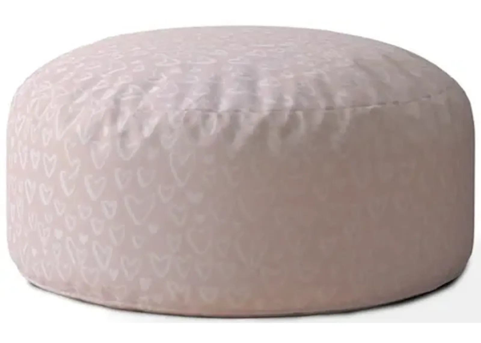 Homezia 24" Pink Cotton Round Abstract Pouf Ottoman