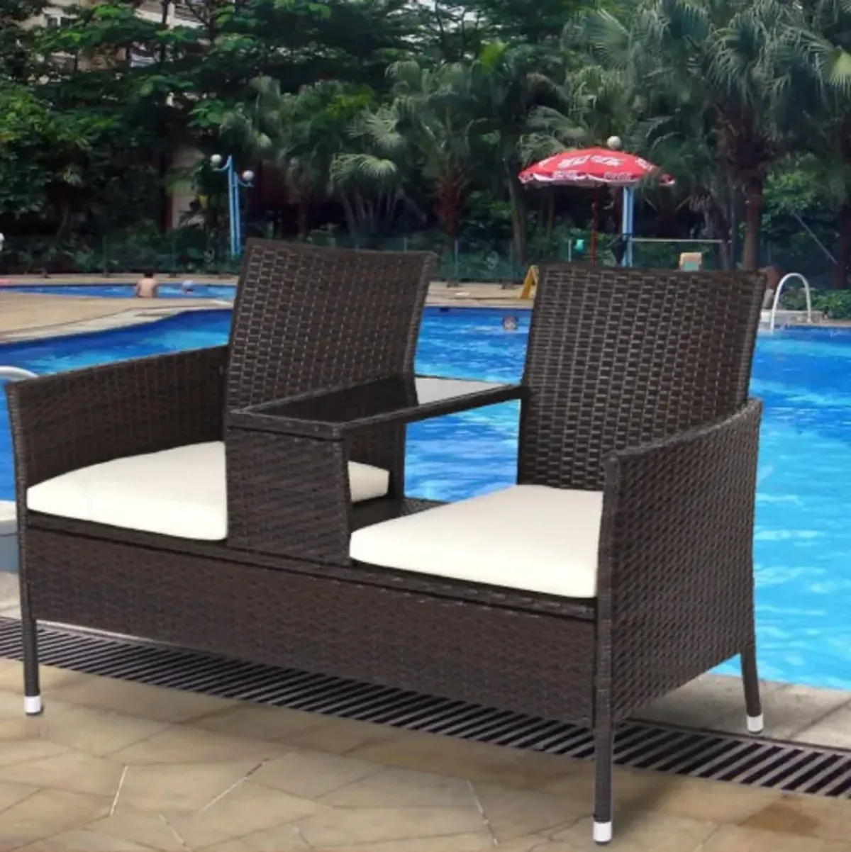 Outdoor Patio Rattan Cushioned Chat Set