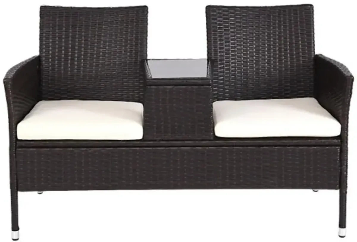 Outdoor Patio Rattan Cushioned Chat Set