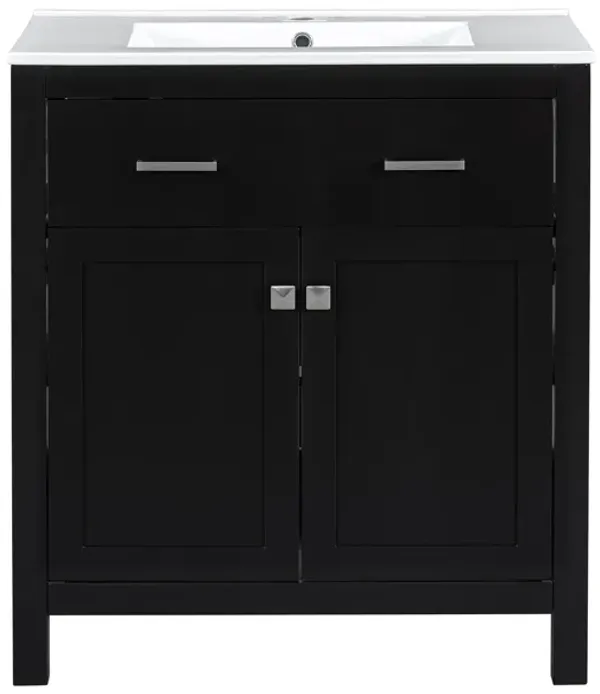 Whisen 30" Bathroom Storage Cabinet Bathroom Vanity with Ceramic Sink, 2 Soft Close Doors, Adjustable Shelf and Flip Drawer
