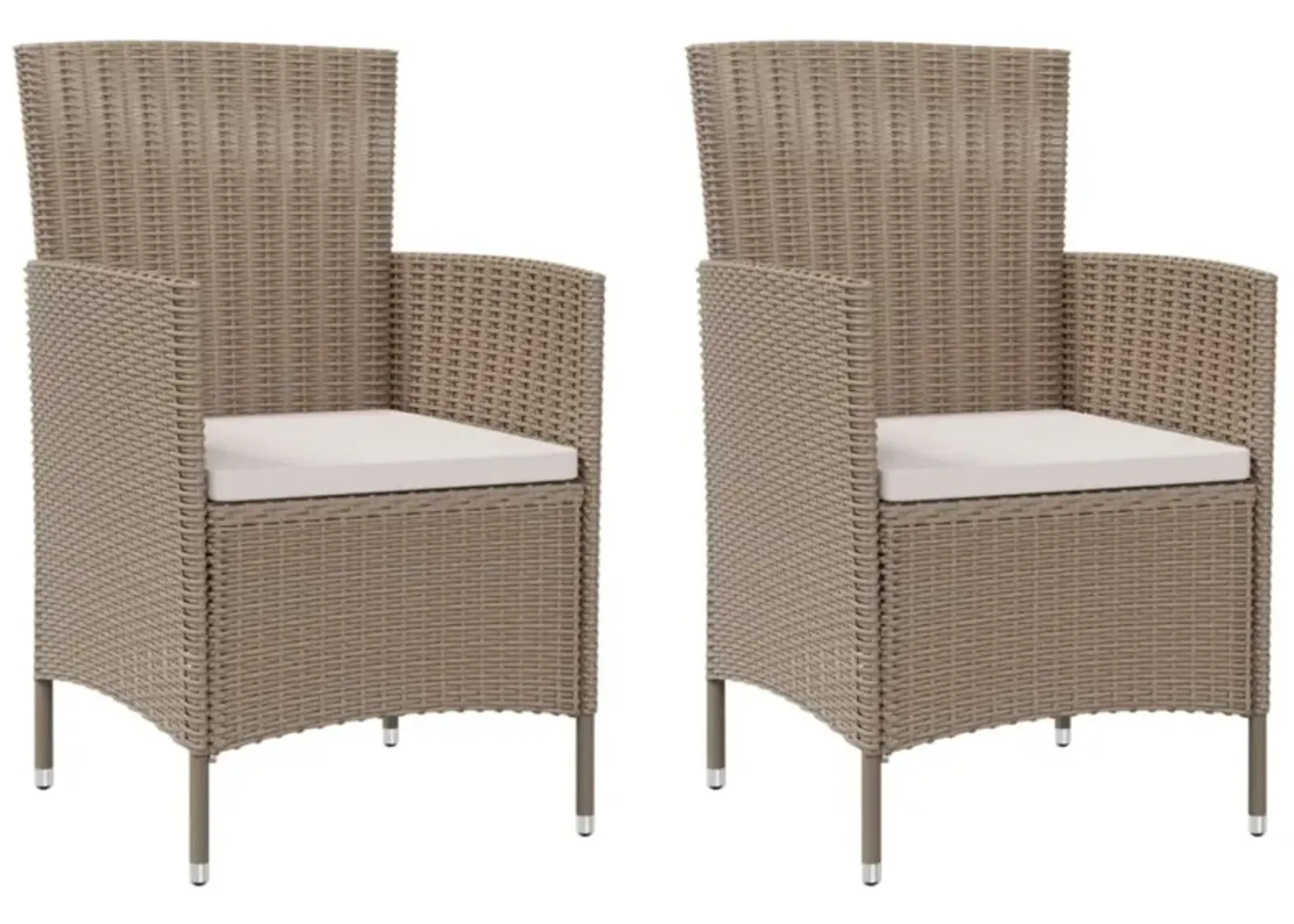 vidaXL Patio Chairs with Cushions 2 pcs Poly Rattan Beige