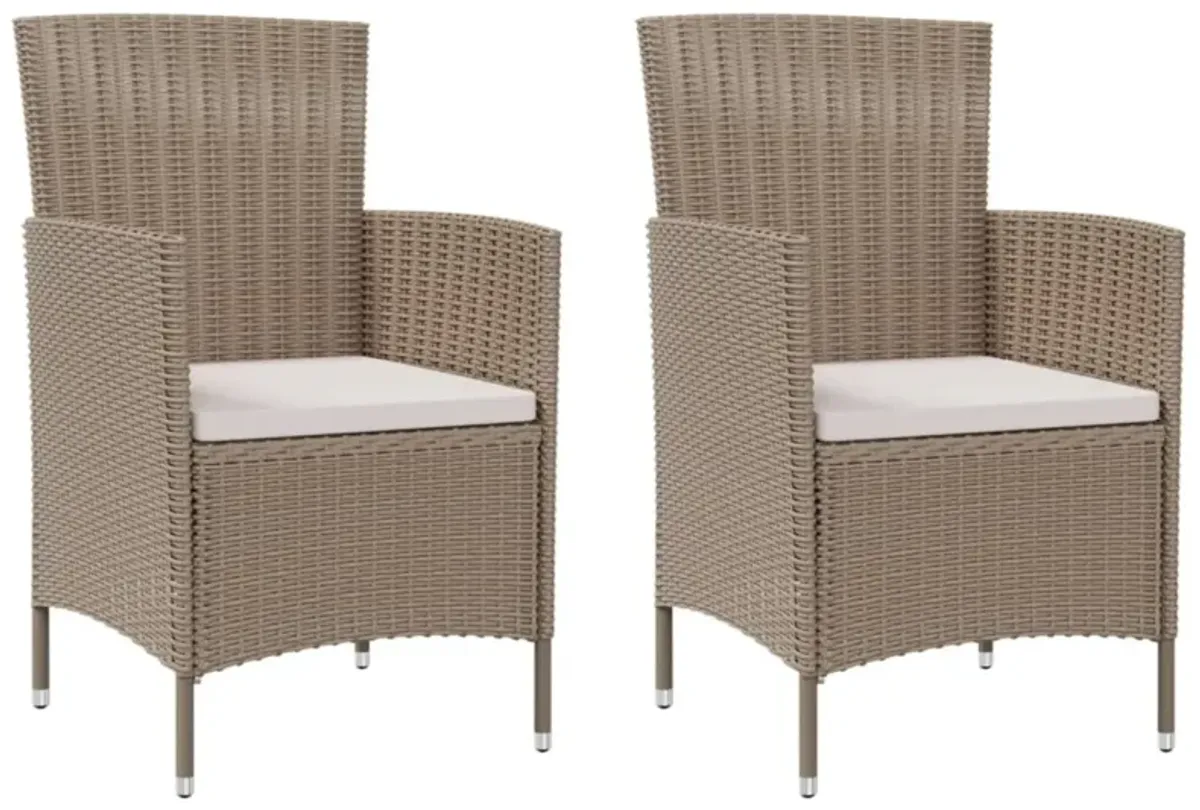 vidaXL Patio Chairs with Cushions 2 pcs Poly Rattan Beige