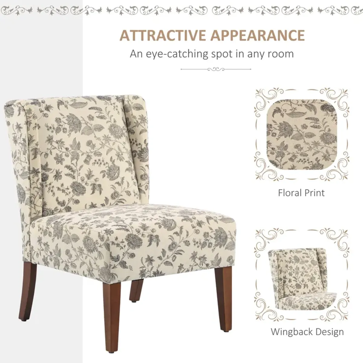 Floral Living Room Seat: Upholstered Armless Accent Chair