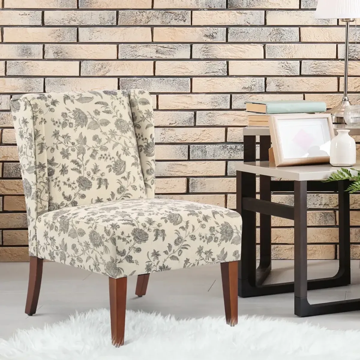 Floral Living Room Seat: Upholstered Armless Accent Chair