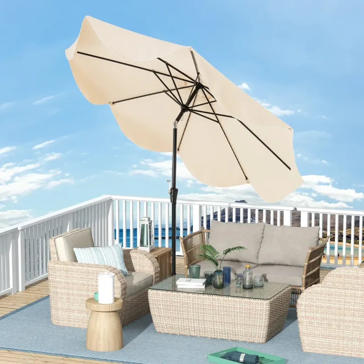 Patio Umbrella with Crank Handle and Push Button Tilt