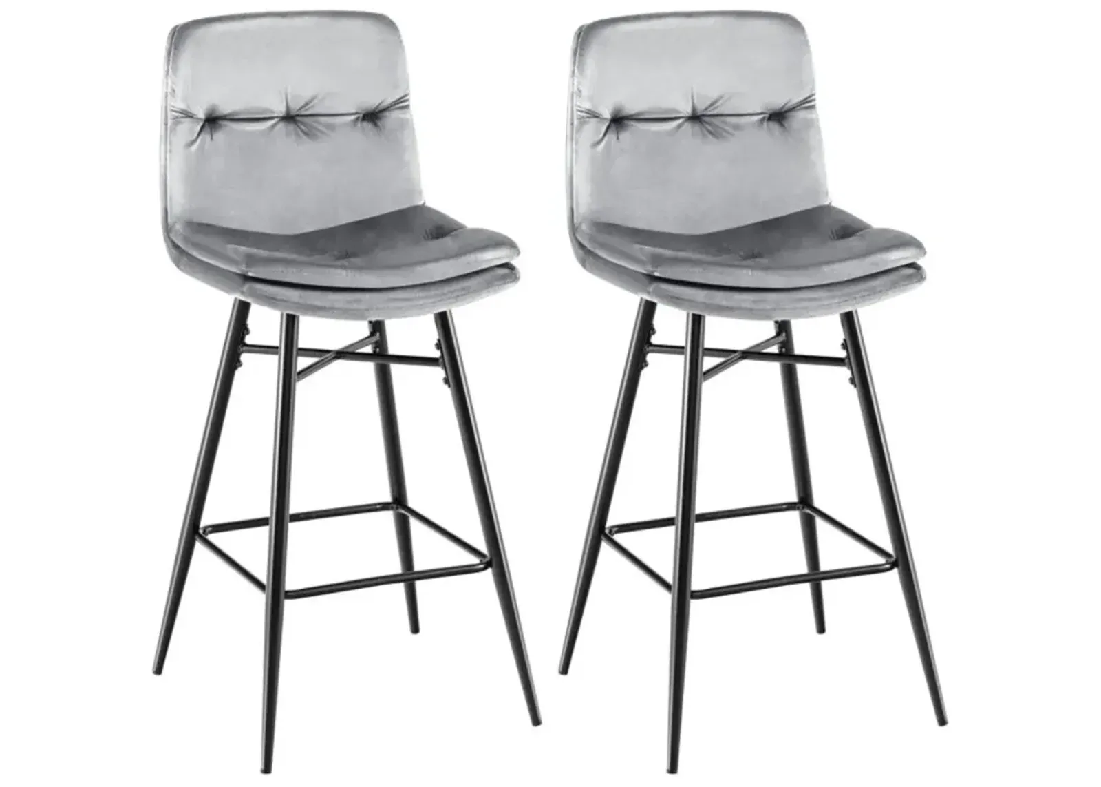 Hivvago 2 Pieces 29 Inch Velvet Bar Stools Set with Tufted Back and Footrests