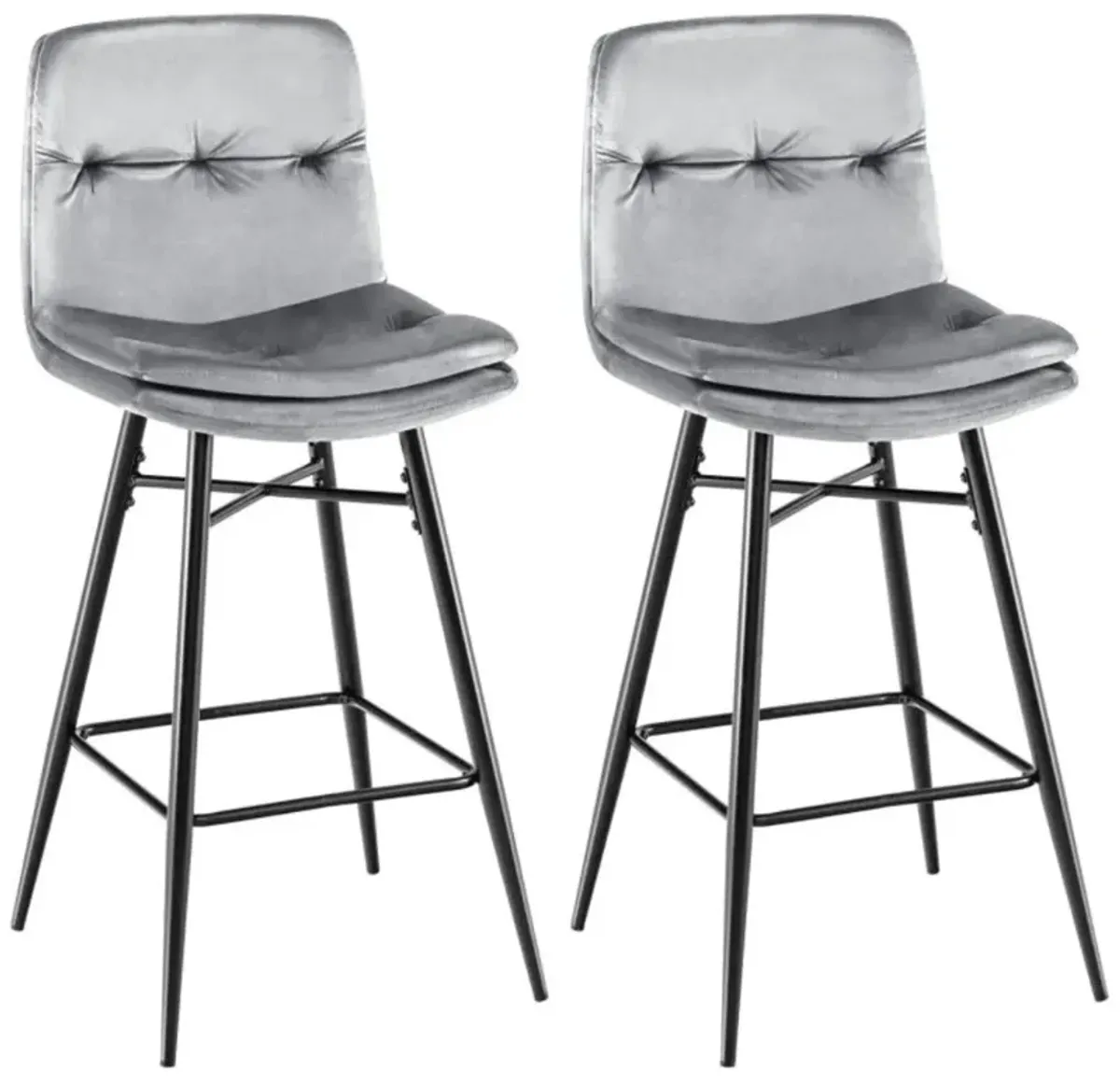 Hivvago 2 Pieces 29 Inch Velvet Bar Stools Set with Tufted Back and Footrests